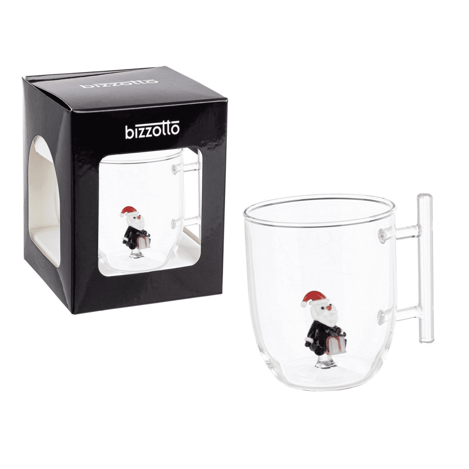 Tazza in vetro  natalizia con pino, babbo natale, orsetto, pupazzo con confezione regalo - 3