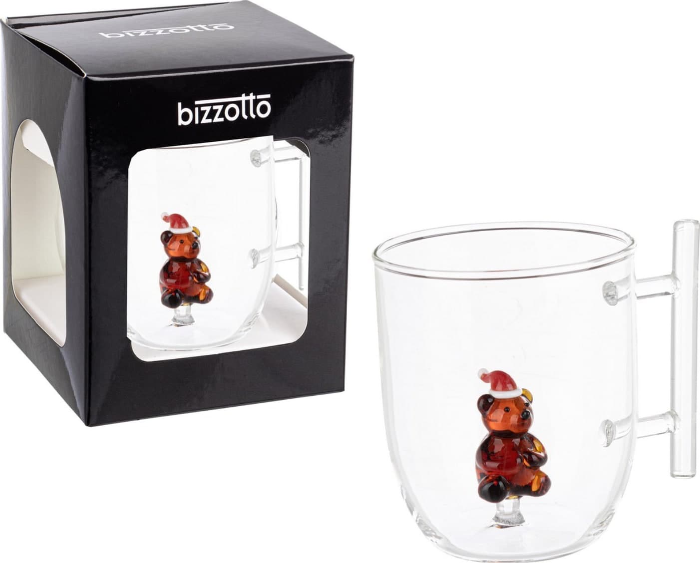 Tazza in vetro  natalizia con pino, babbo natale, orsetto, pupazzo con confezione regalo - 4