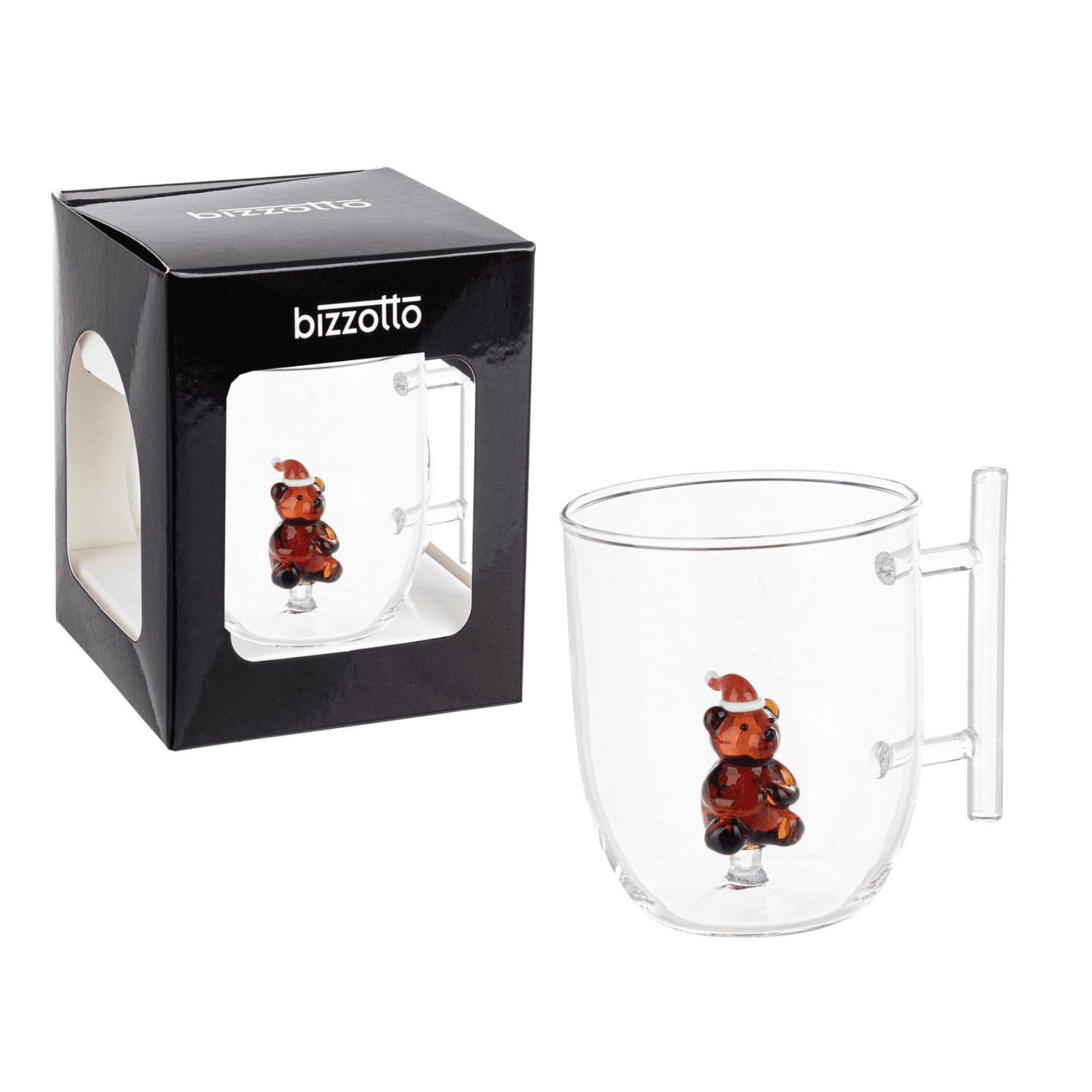 Tazza in vetro  natalizia con pino, babbo natale, orsetto, pupazzo con confezione regalo - 4