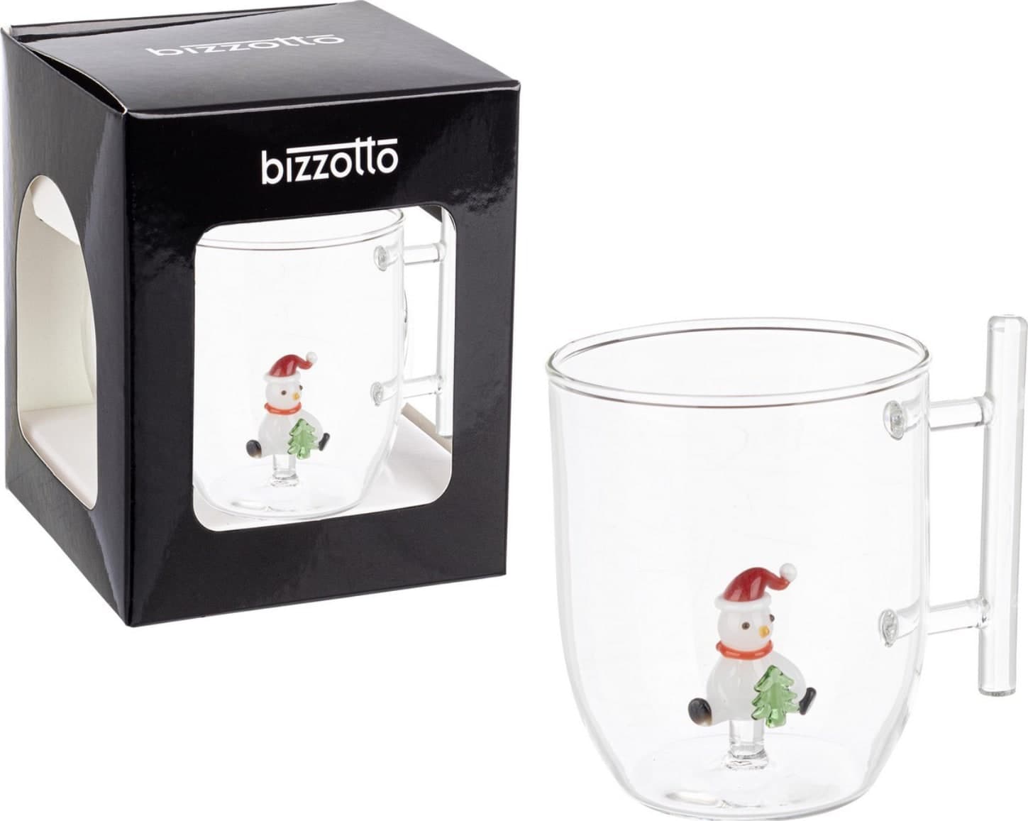 Tazza in vetro  natalizia con pino, babbo natale, orsetto, pupazzo con confezione regalo - 5
