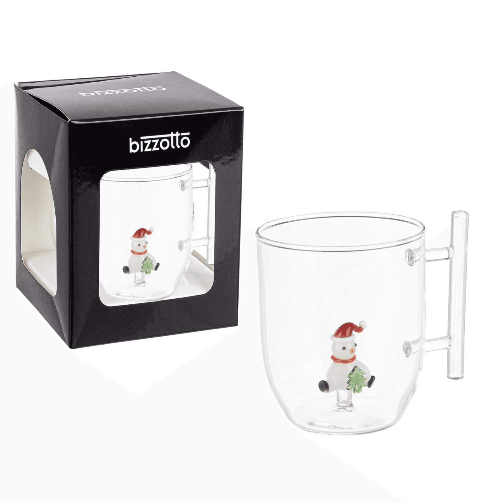 Tazza in vetro  natalizia con pino, babbo natale, orsetto, pupazzo con confezione regalo - 5