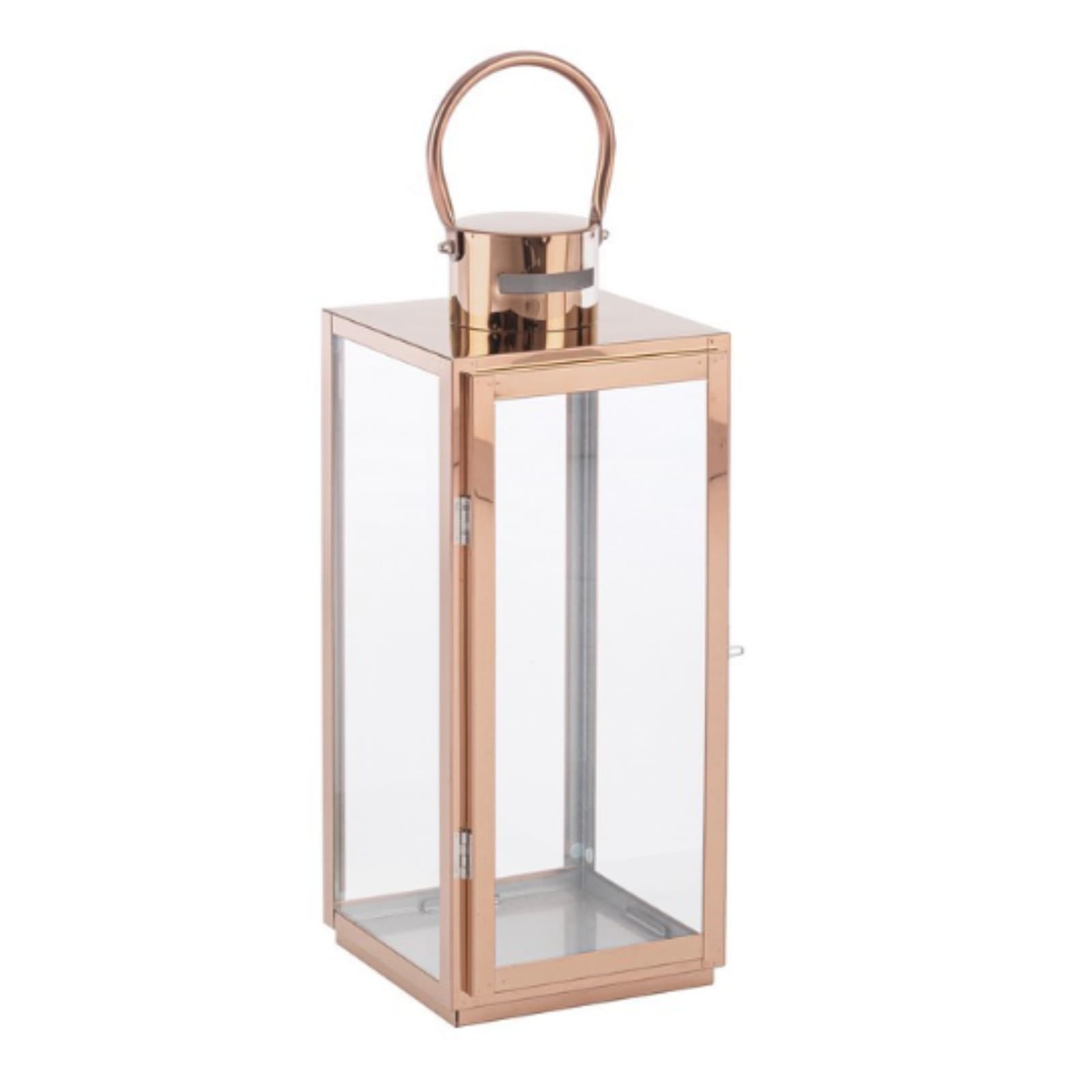 Set 3 Lanterne decorative "Alban" in acciaio inossidabile e vetro, color rame - 2
