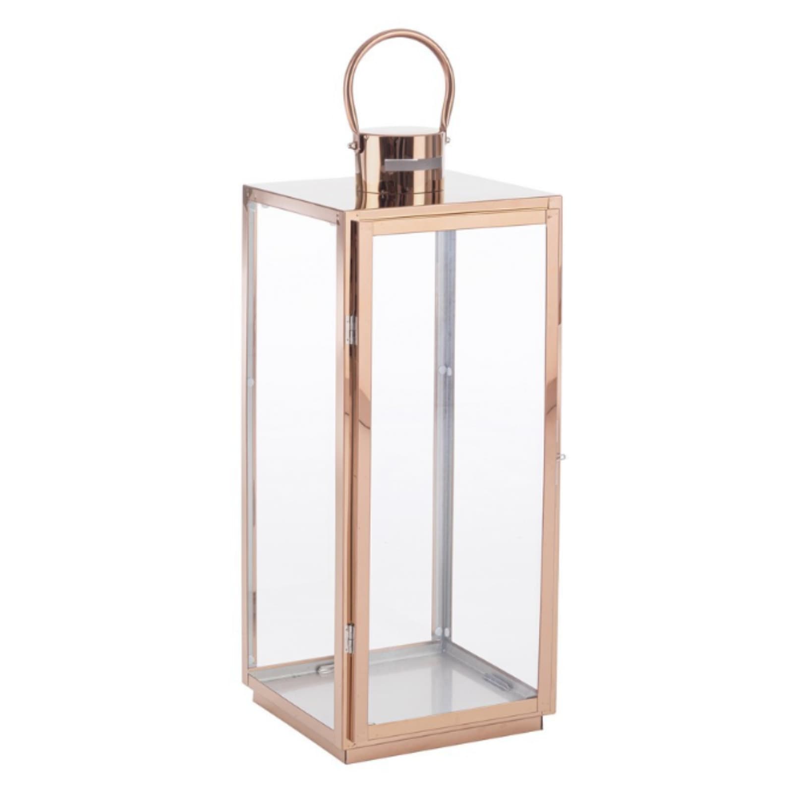 Set 3 Lanterne decorative "Alban" in acciaio inossidabile e vetro, color rame - 3