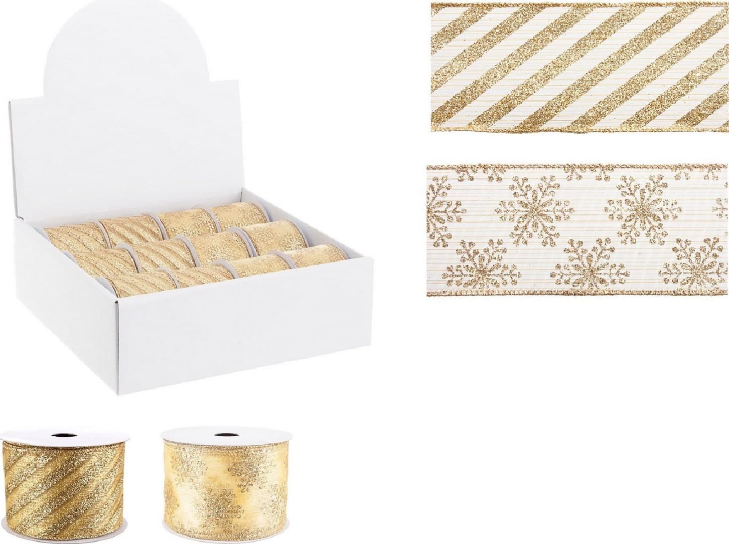 Nastro decorativo "Tinsel" oro per confezioni natalizie h 63 mm x 4 mt - 2