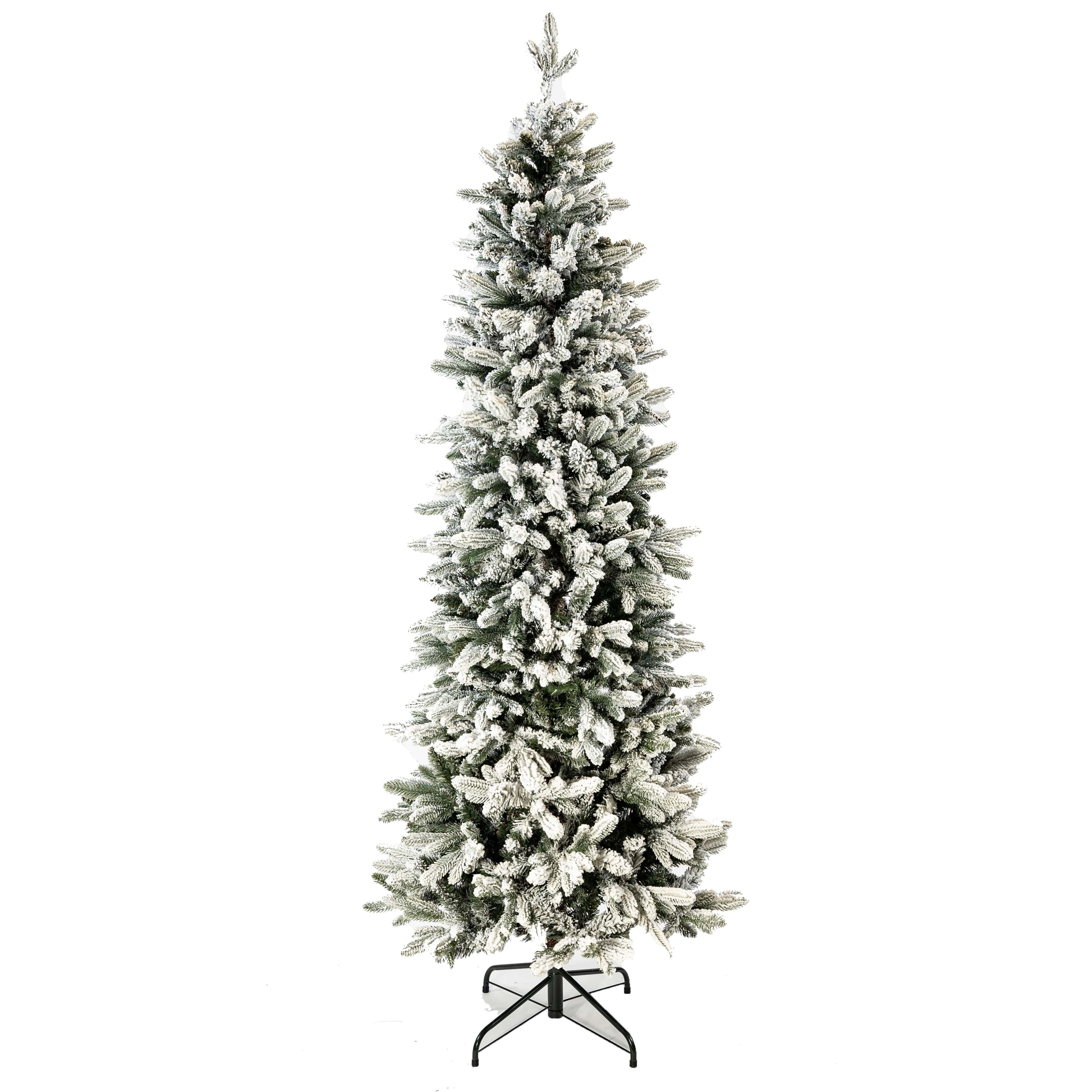 Albero di Natale Slim innevato "Fred" in PE Effetto Real Touch + PVC + Flock