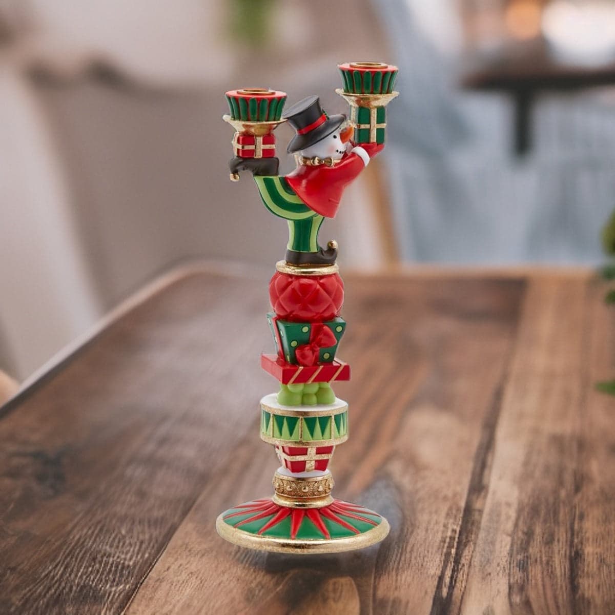Portacandela doppio con Babbo Natale e Circo, color verde e rosso, 40 cm - 2