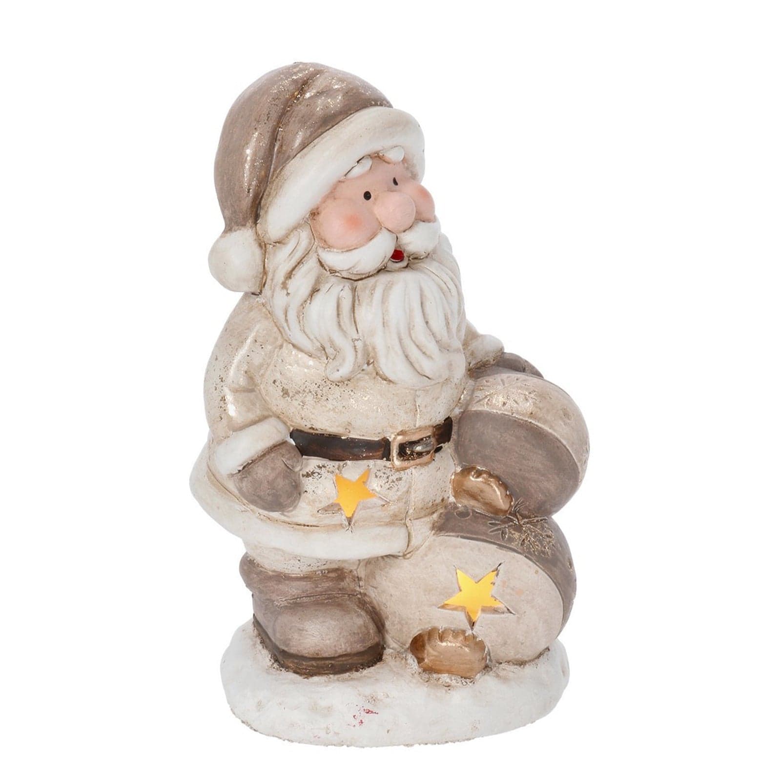 Babbo Natale statuetta in ceramica con luci led per decorazione natalizia - 2