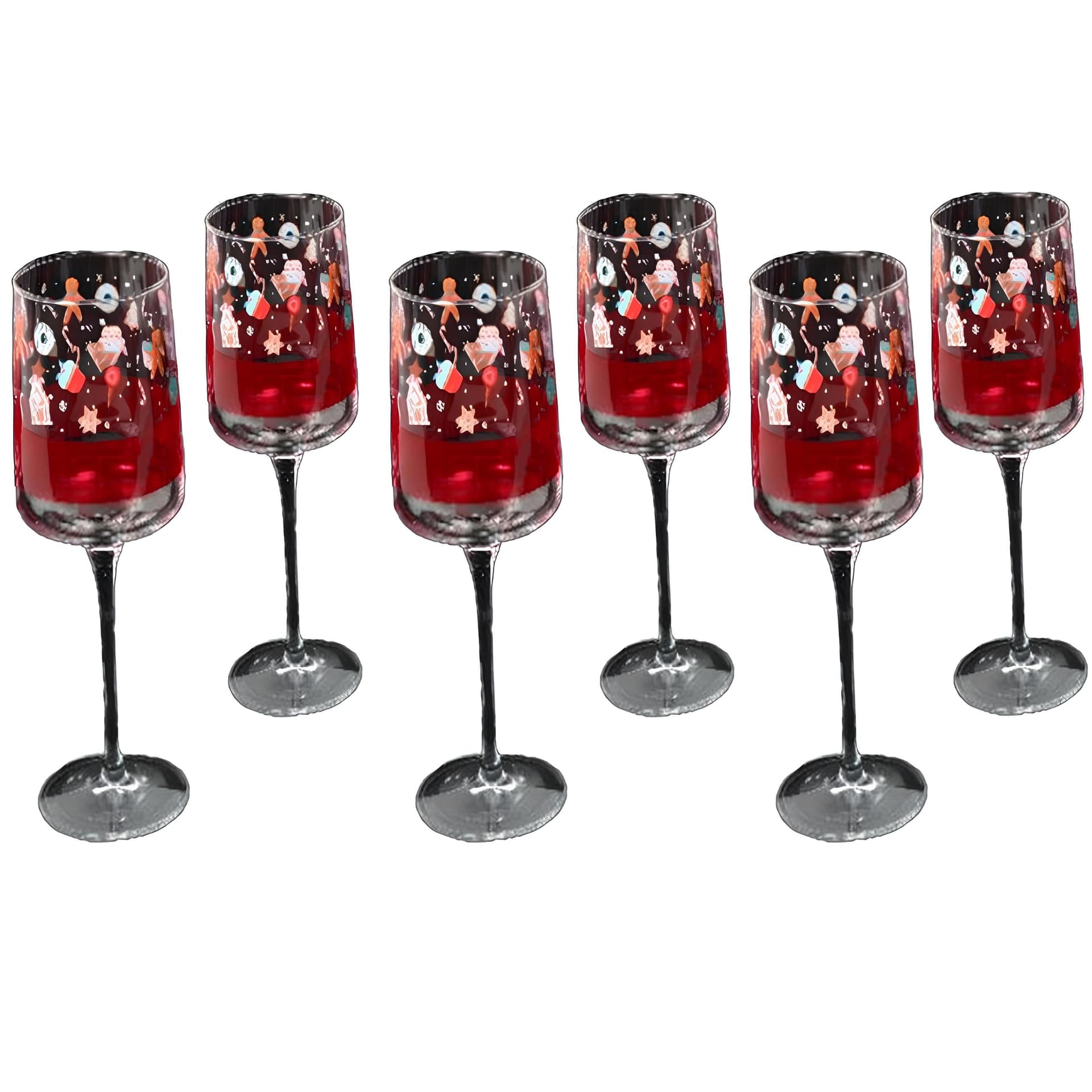 Bicchieri "Candy" in vetro rossi da tavola per decorazione ambienti set da 6 - 2
