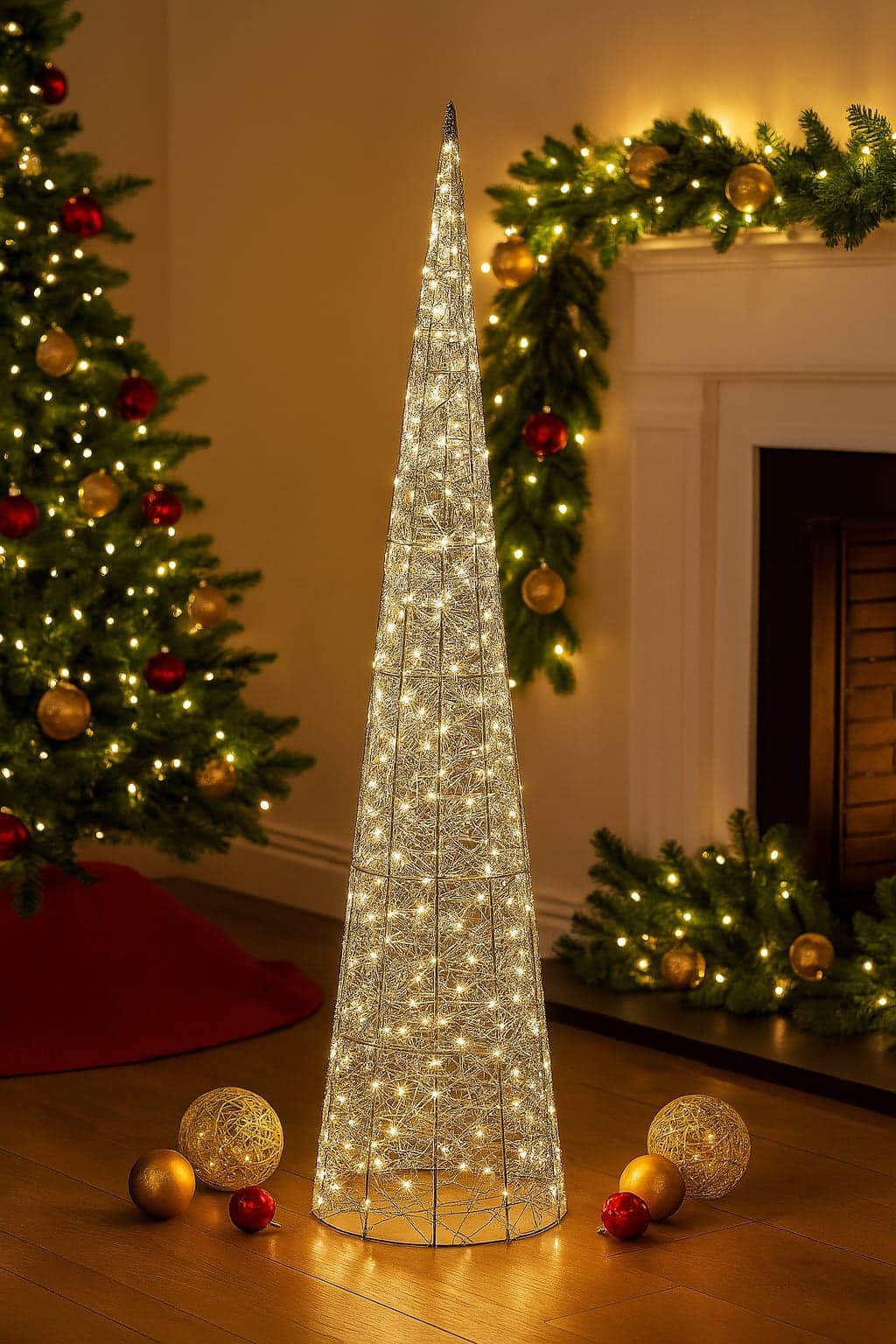 Albero decorativo cono in metallo con luci Led per decorazione natalizia - 3