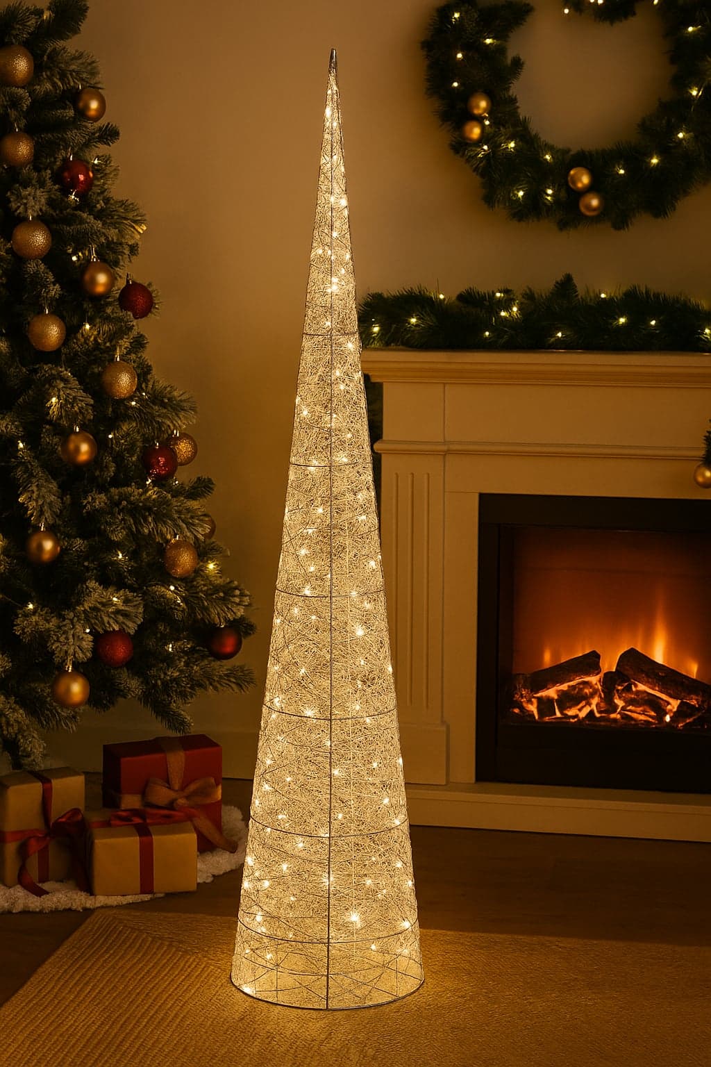 Albero decorativo cono in metallo con luci Led per decorazione natalizia - 4