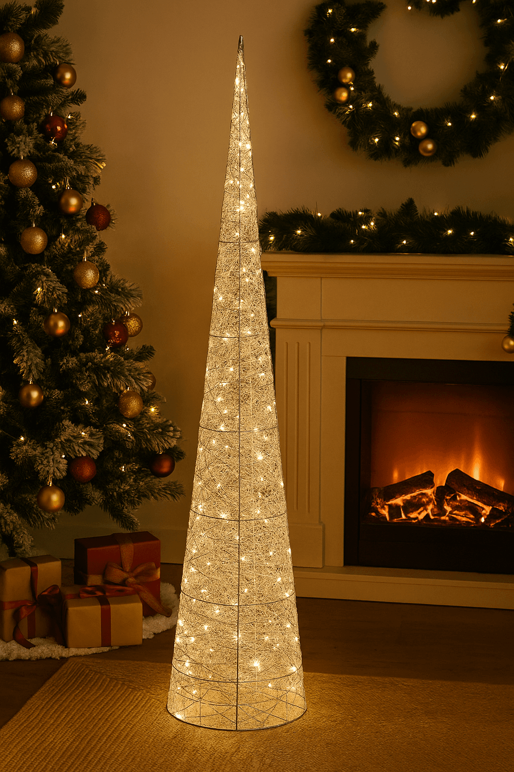 Albero decorativo cono in metallo con luci Led per decorazione natalizia - 4