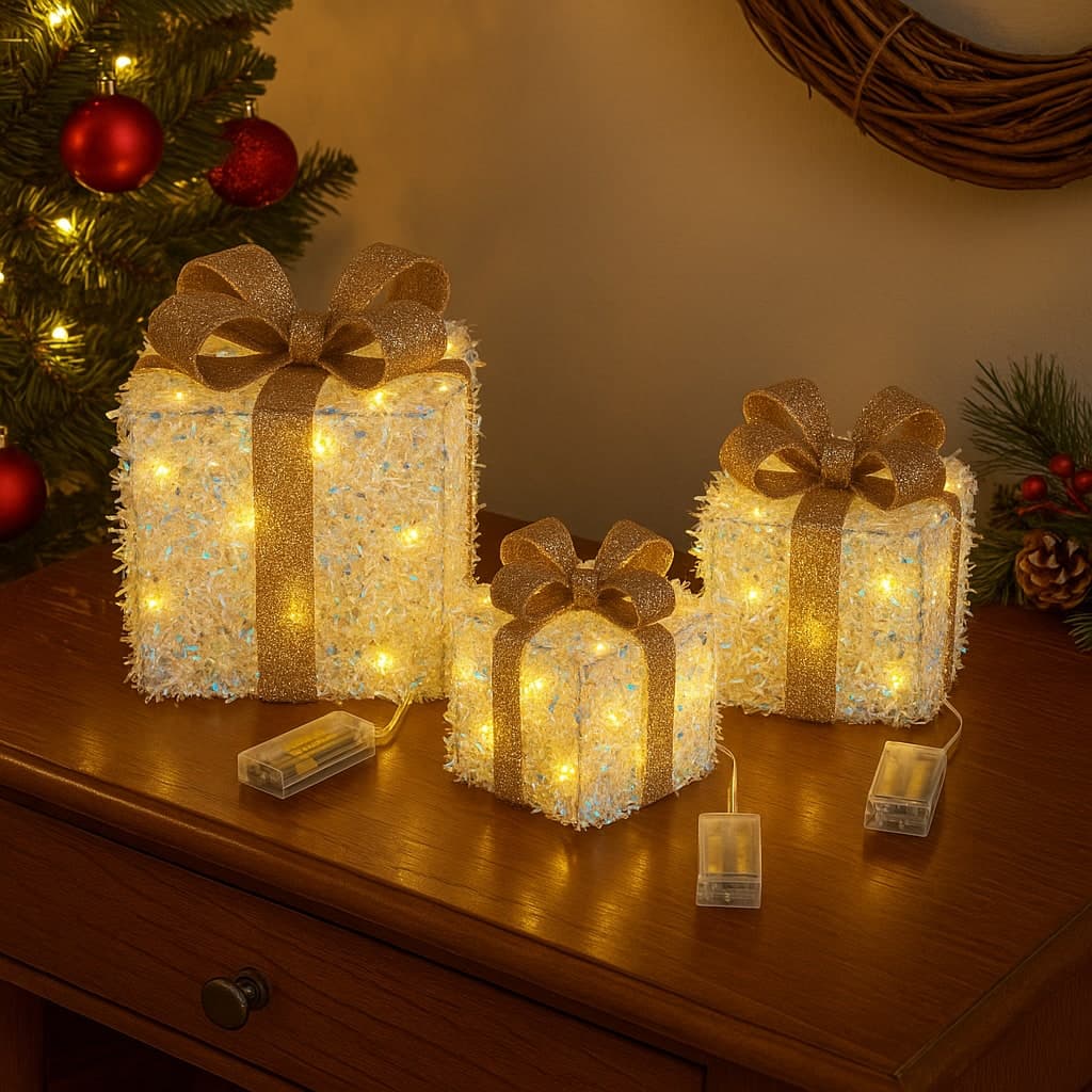 Regali natalizi in metallo con luci LED per decorazioni natalizie set da 3 - 3