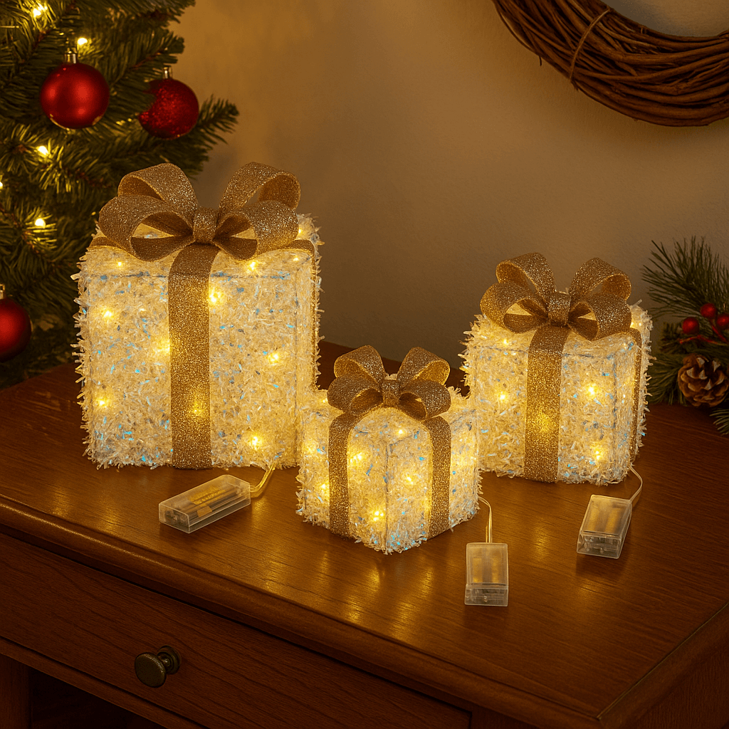 Regali natalizi in metallo con luci LED per decorazioni natalizie set da 3 - 3