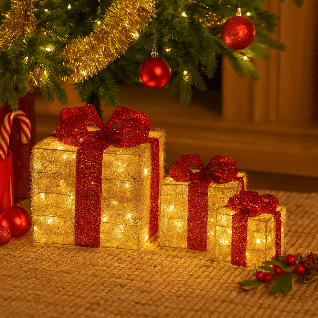 Regali natalizi in metallo con luci LED a batteria per decorazioni natalizie set da 3 - 2
