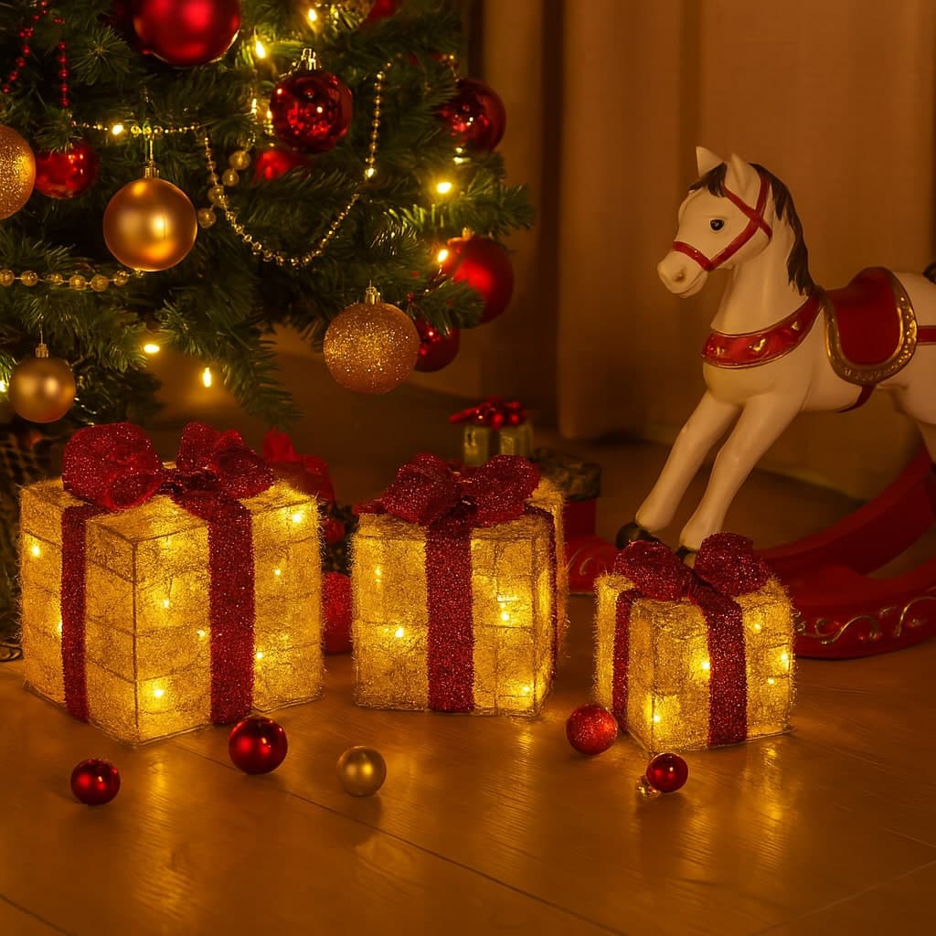 Regali natalizi in metallo con luci LED a batteria per decorazioni natalizie set da 3 - 3