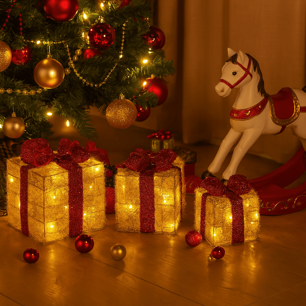 Regali natalizi in metallo con luci LED a batteria per decorazioni natalizie set da 3 - 3
