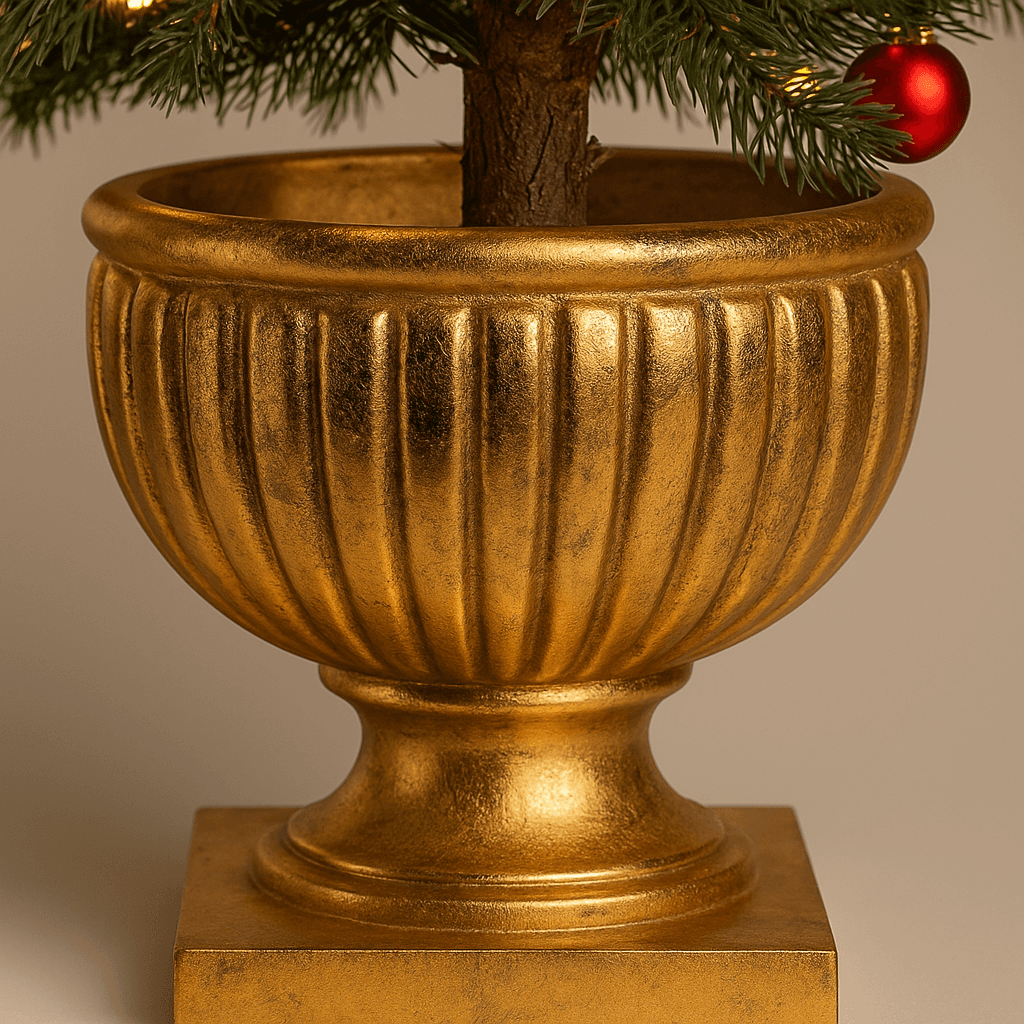 Base per Albero di Natale coppa dorata in poliresina per decorazioni natalizie - 3