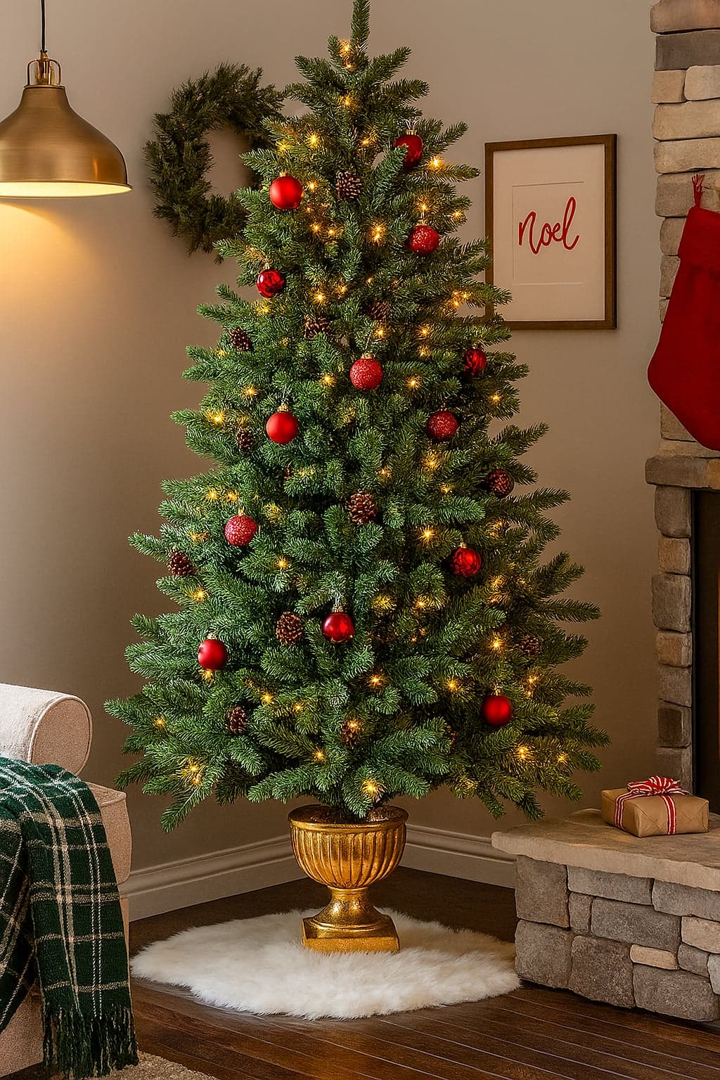 Base per Albero di Natale coppa dorata in poliresina per decorazioni natalizie - 4