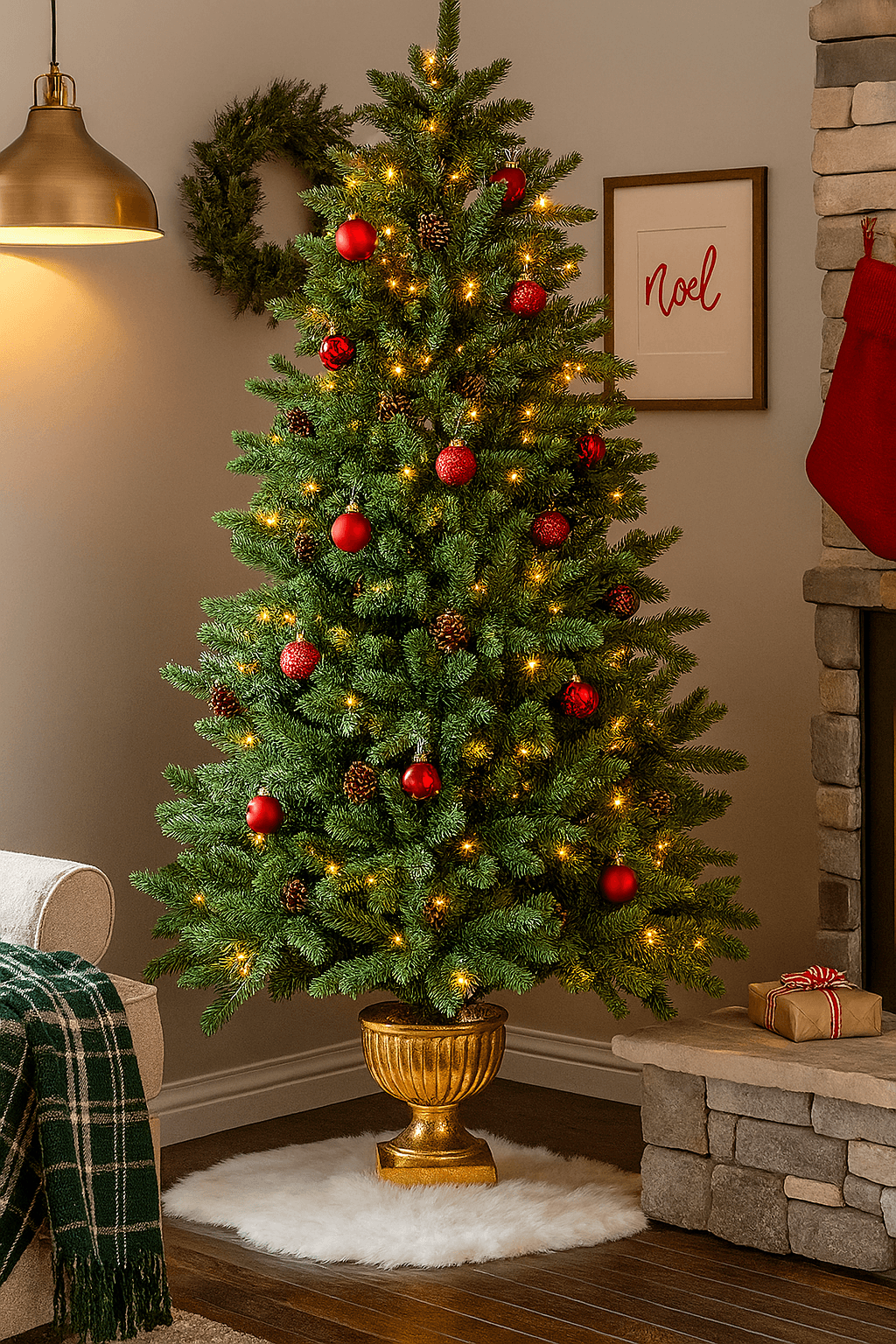 Base per Albero di Natale coppa dorata in poliresina per decorazioni natalizie - 4