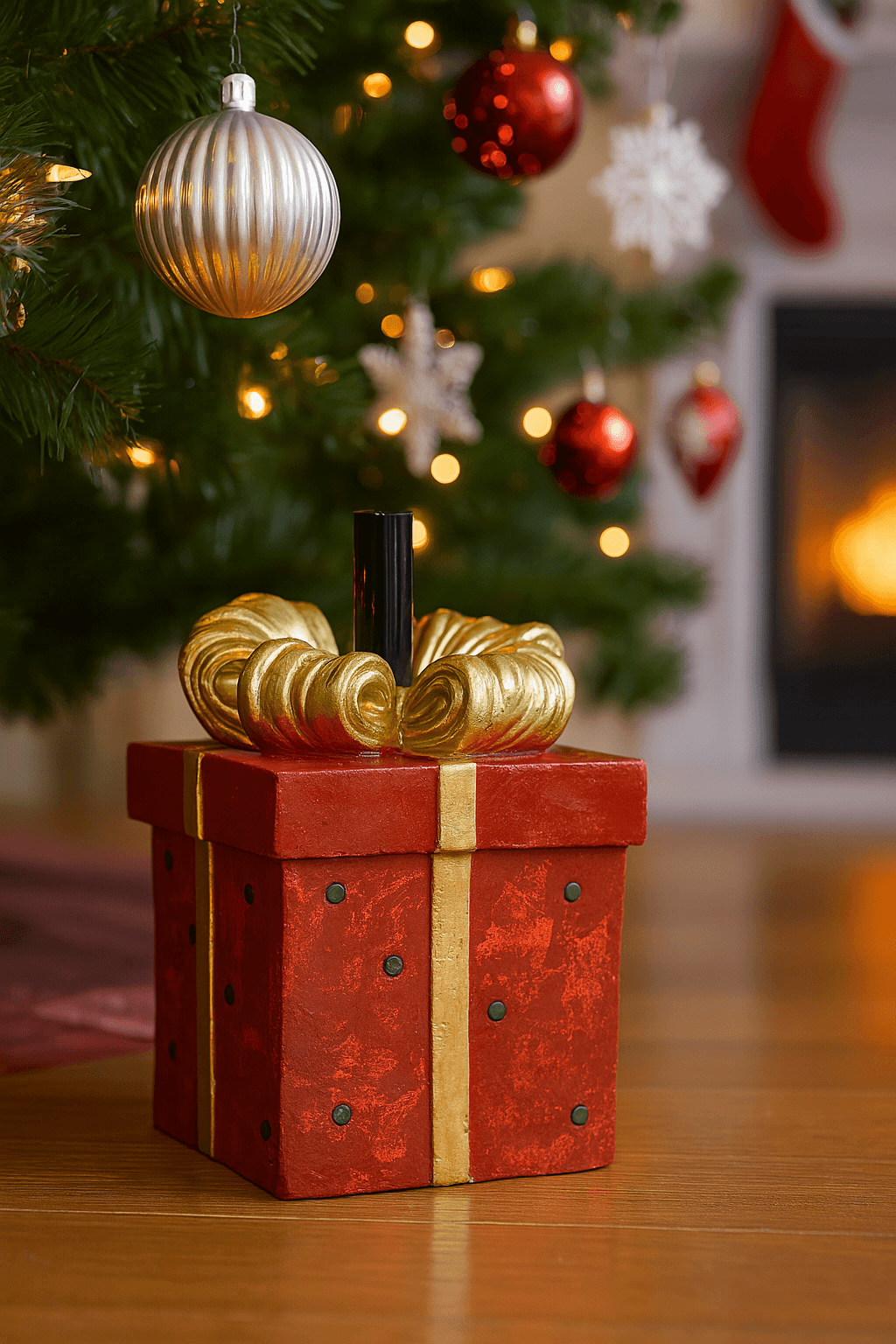 Base per albero di natale pacco regalo in poliresina per decorazioni natalizie - 2
