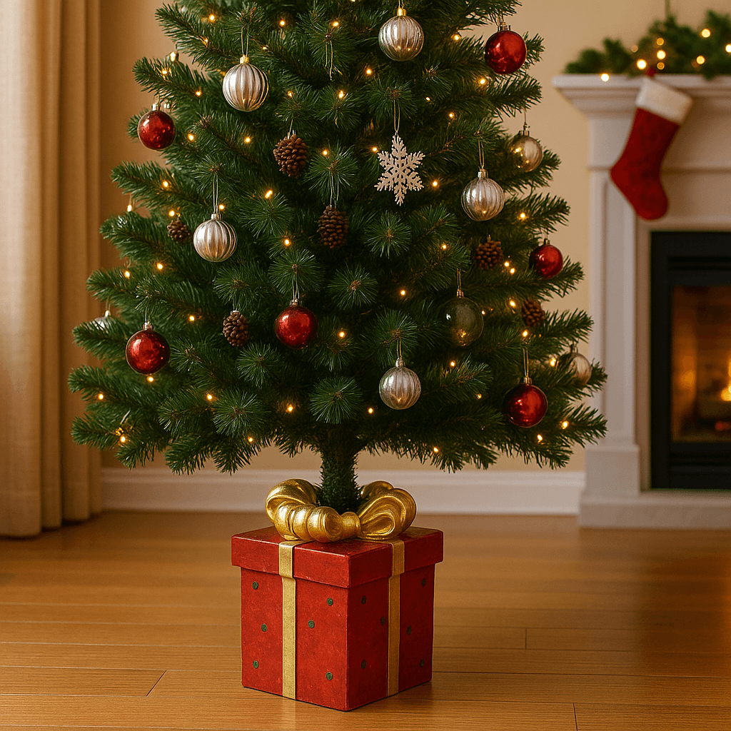 Base per albero di natale pacco regalo in poliresina per decorazioni natalizie - 3