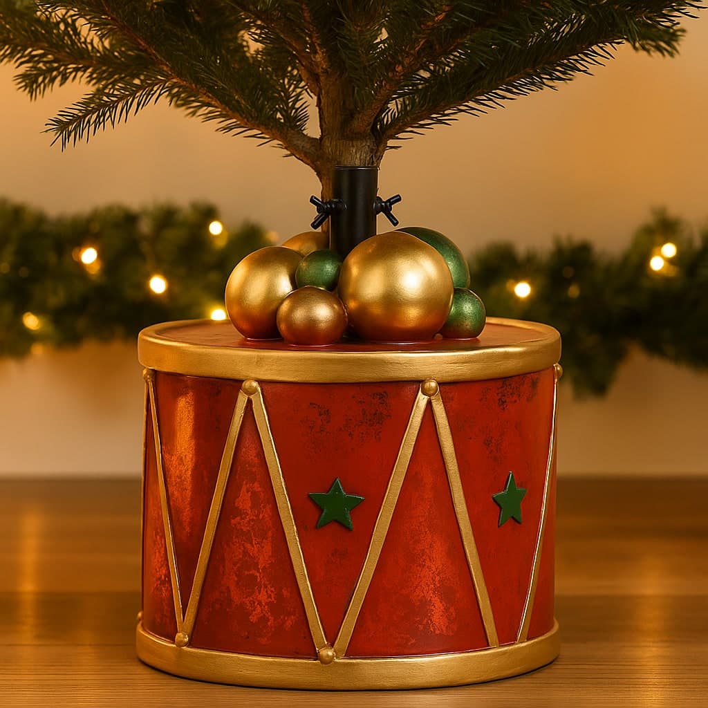 Base per albero di natale tamburo in poliresina per decorazioni natalizie - 2