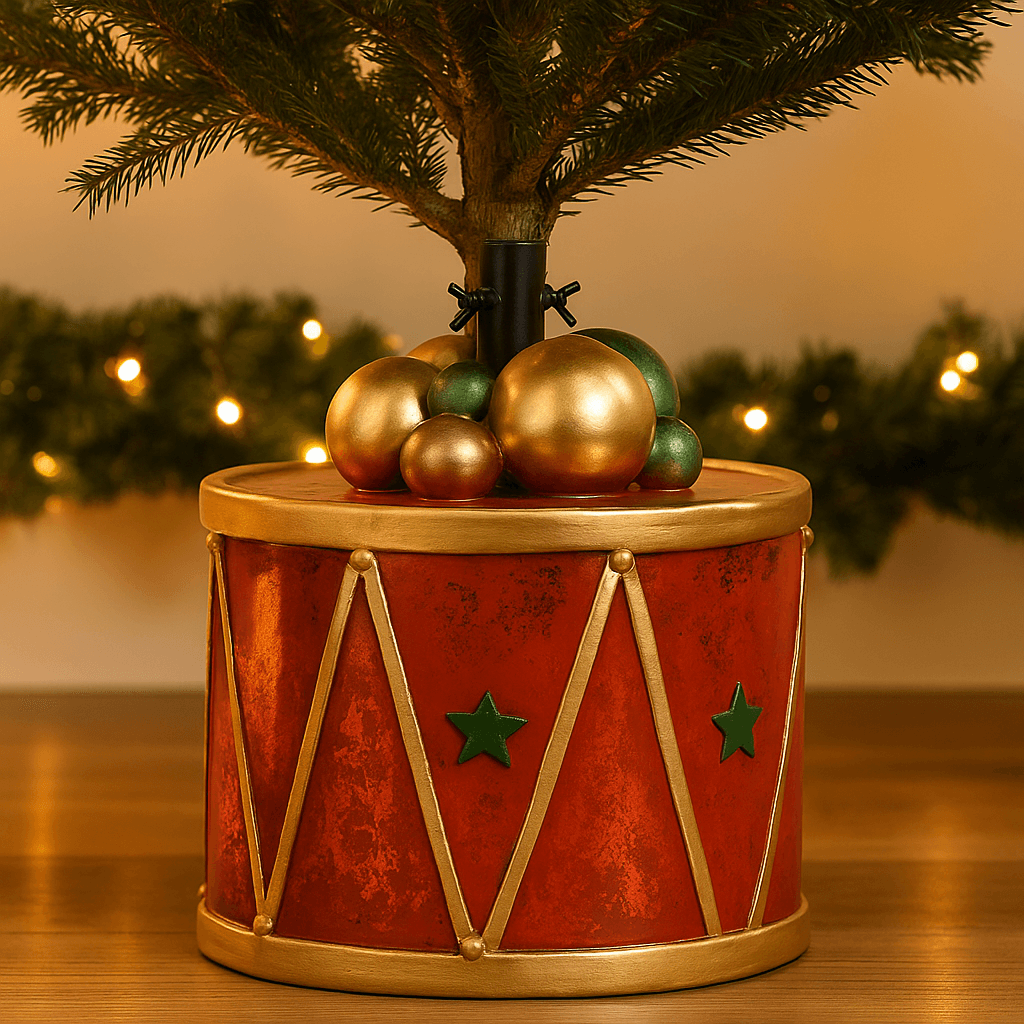 Base per albero di natale tamburo in poliresina per decorazioni natalizie - 2