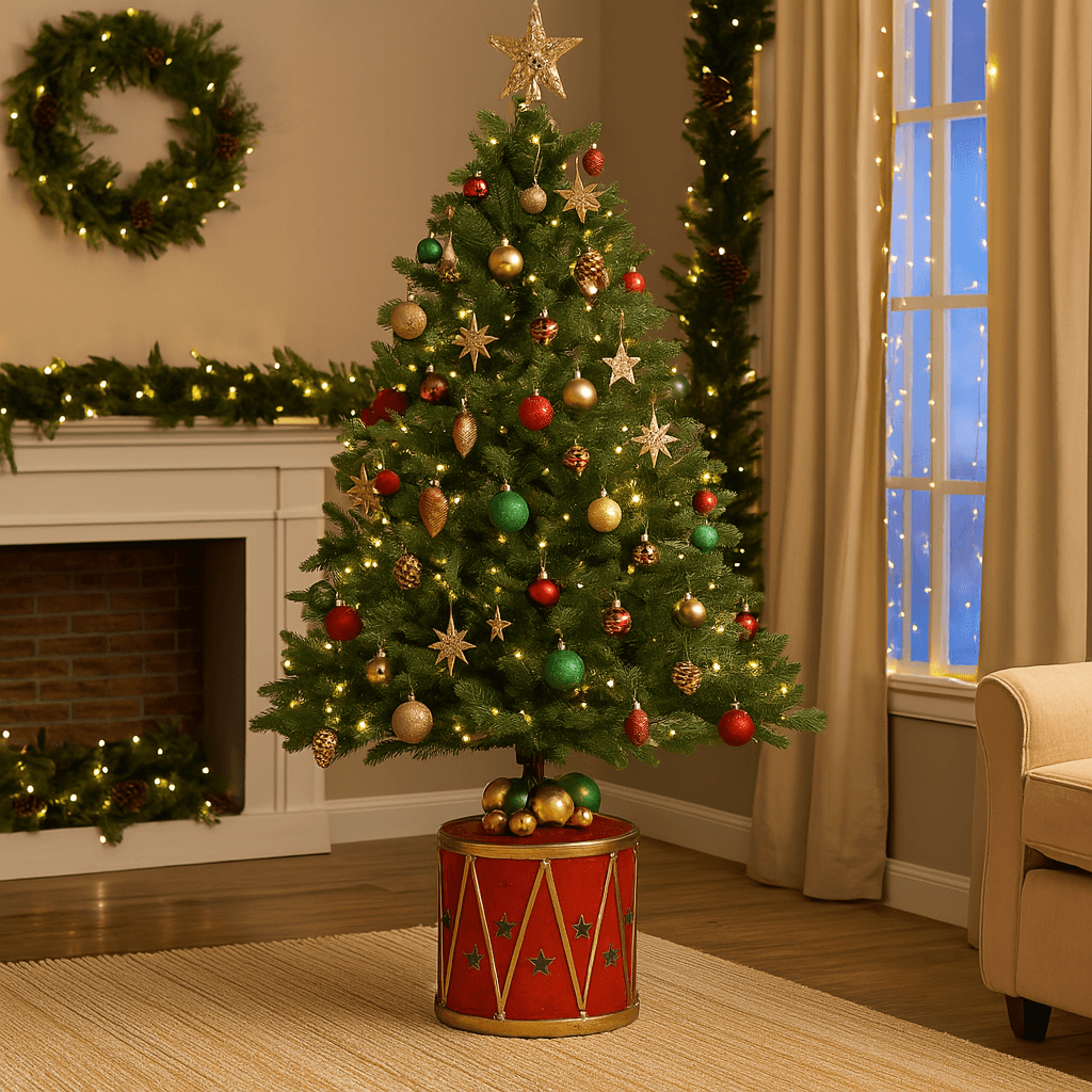 Base per albero di natale tamburo in poliresina per decorazioni natalizie - 3