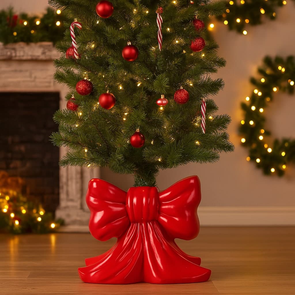 Base per albero di natale fiocco in poliresina per decorazioni natalizie - 4