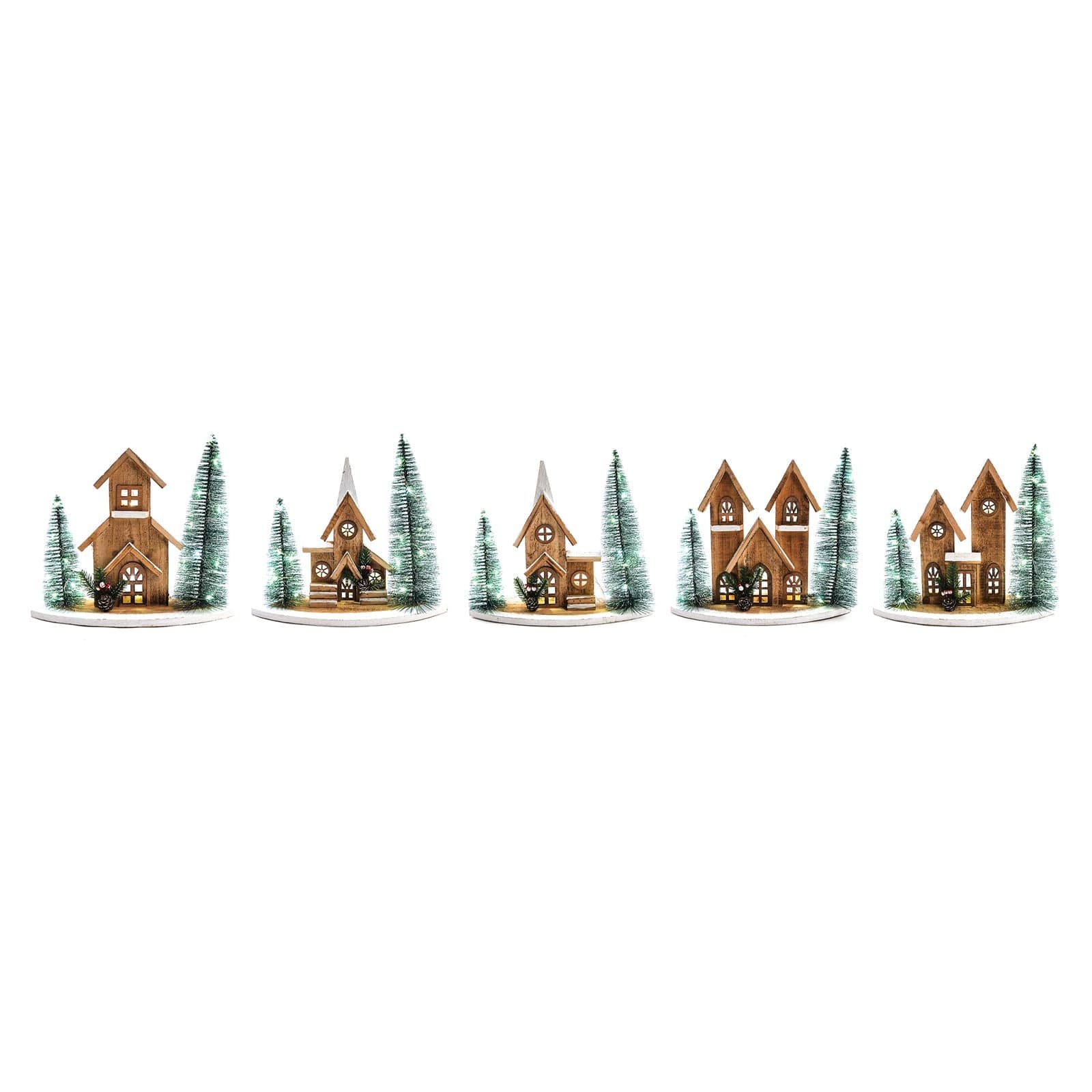 Paesaggio di natale in legno con luci a batteria sott'albero decorativo - 3