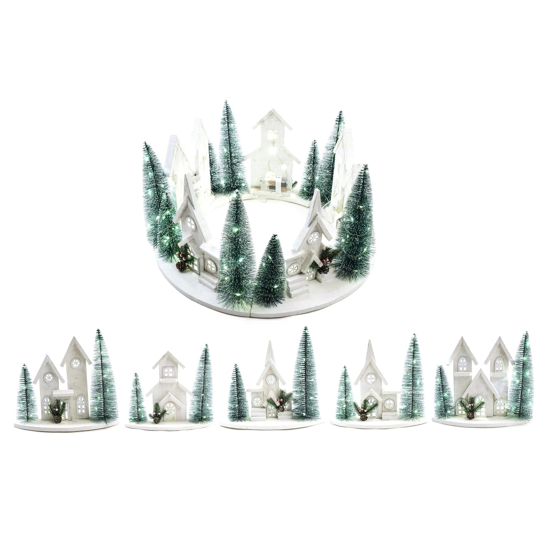 Paesaggio di natale in legno con luci a batteria sott'albero decorativo - 5