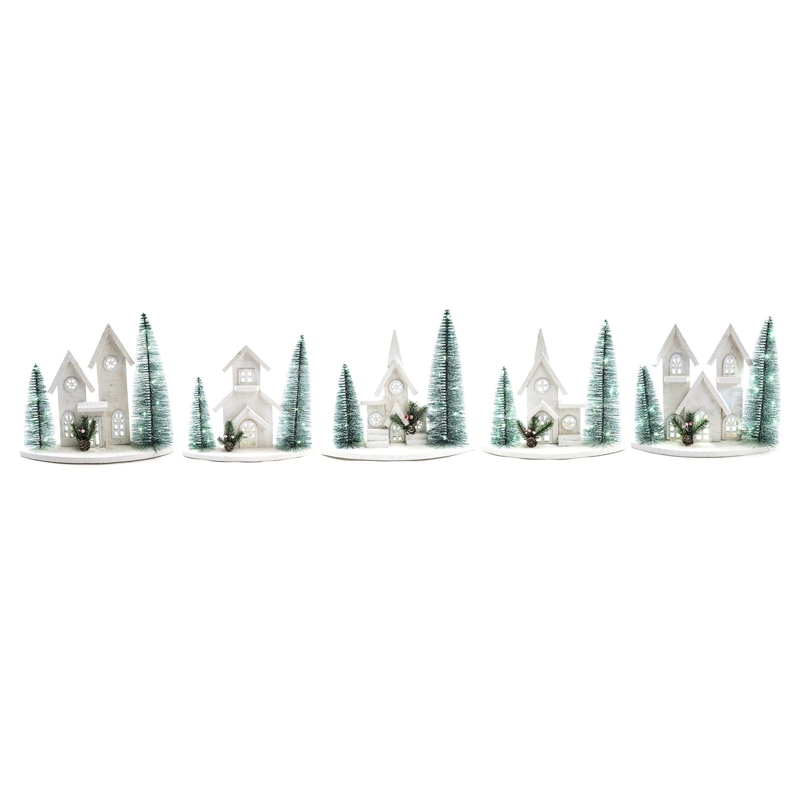 Paesaggio di natale in legno con luci a batteria sott'albero decorativo - 6