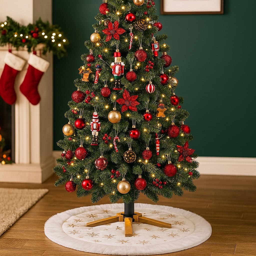 Copribase per albero di natale tappeto tondo in tessuto per decorazioni natalizie - 5