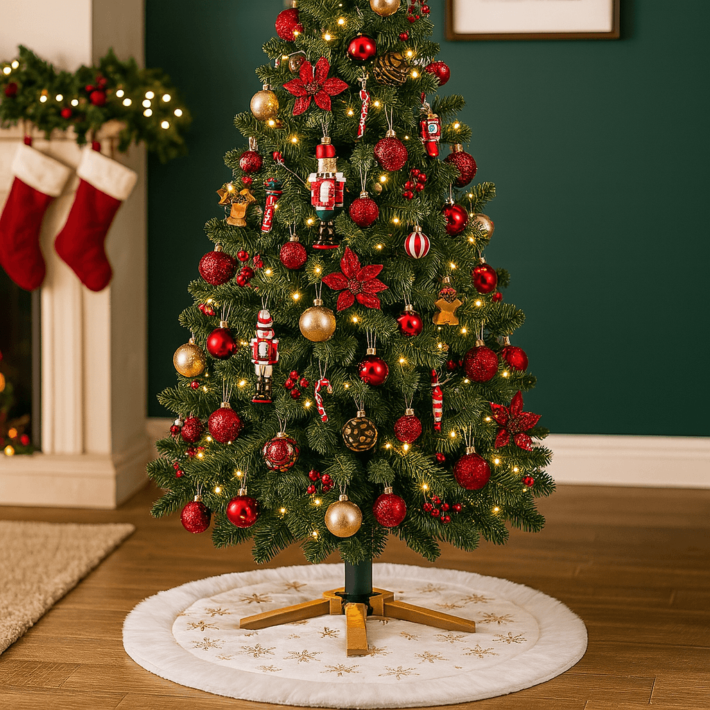 Copribase per albero di natale tappeto tondo in tessuto per decorazioni natalizie - 5