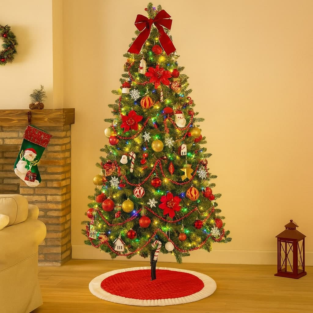 Copribase per albero di natale tappeto tondo in tessuto Ø 80 cm per decorazioni natalizie - 3