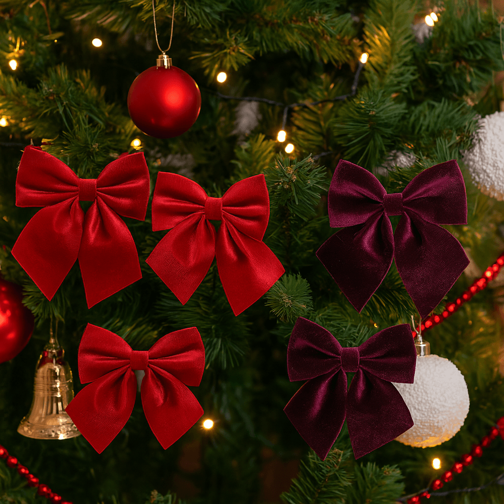Fiocco di natale in velluto decorazione natalizia per albero e ghirlanda dietro porta set da 2 - 5