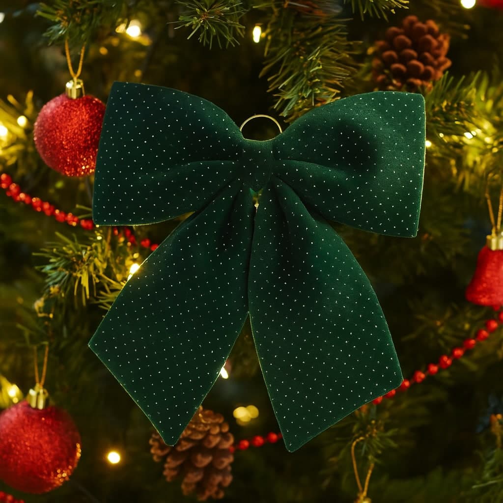 Fiocco di natale imbottito in tessuto con brillantini decorazione natalizia per albero e dietro porta - 3