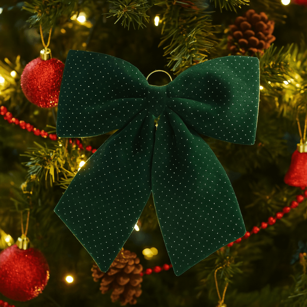 Fiocco di natale imbottito in tessuto con brillantini decorazione natalizia per albero e dietro porta - 3