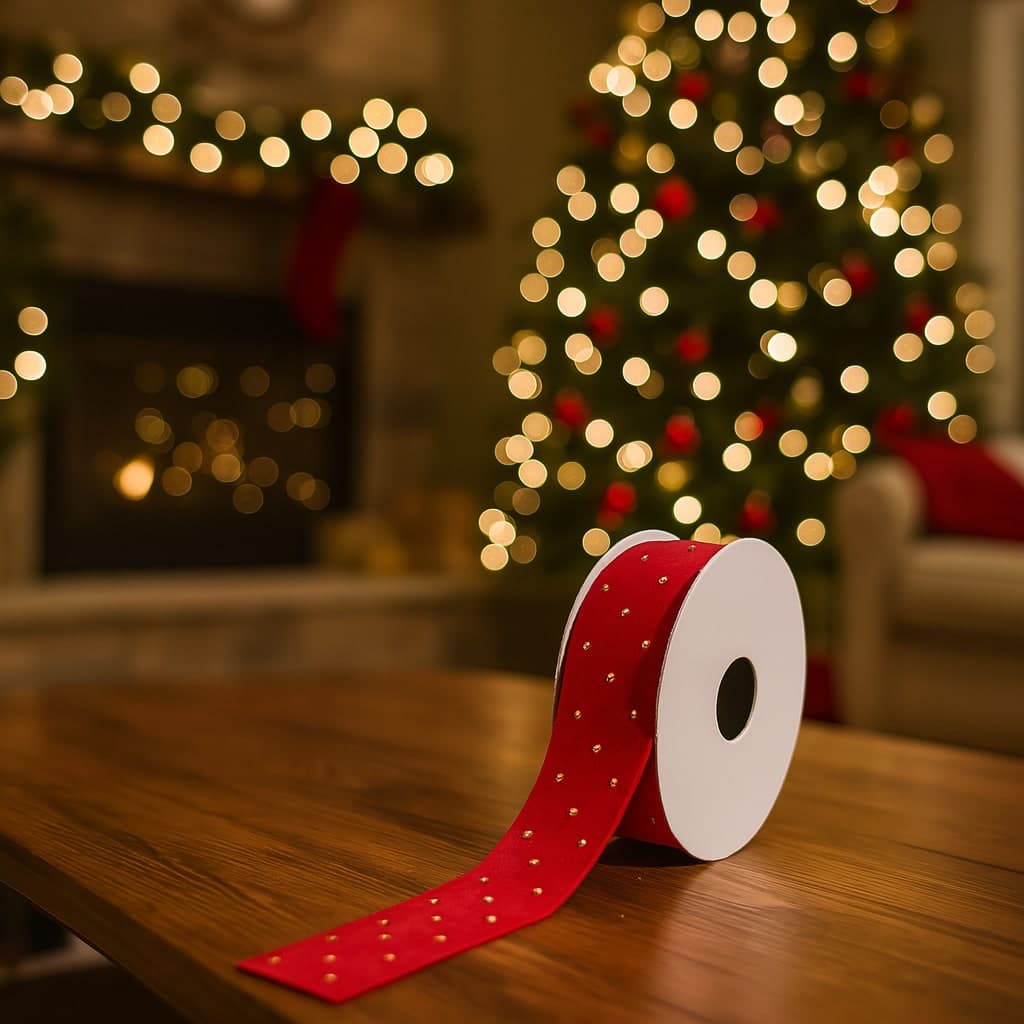 Nastro per decorazioni natalizie in tessuto con brillantini 2,5 x 270 cm - 3