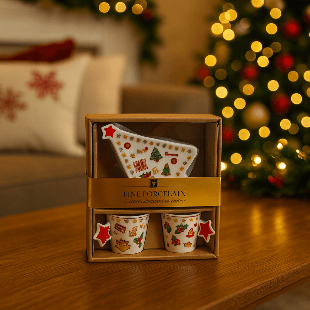 Confezione 2 tazze natalizie da caffè con rispettivo piattino in porcellana da 70 ml - 3