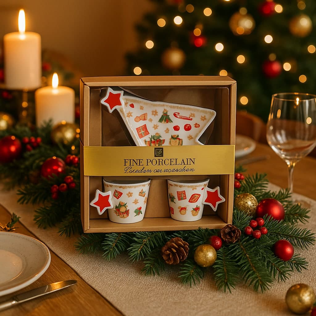 Confezione 2 tazze natalizie da caffè con rispettivo piattino in porcellana da 70 ml - 4