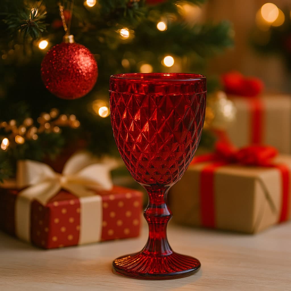 Calice in vetro rosso per decorazioni natalizie 210 ml - 2