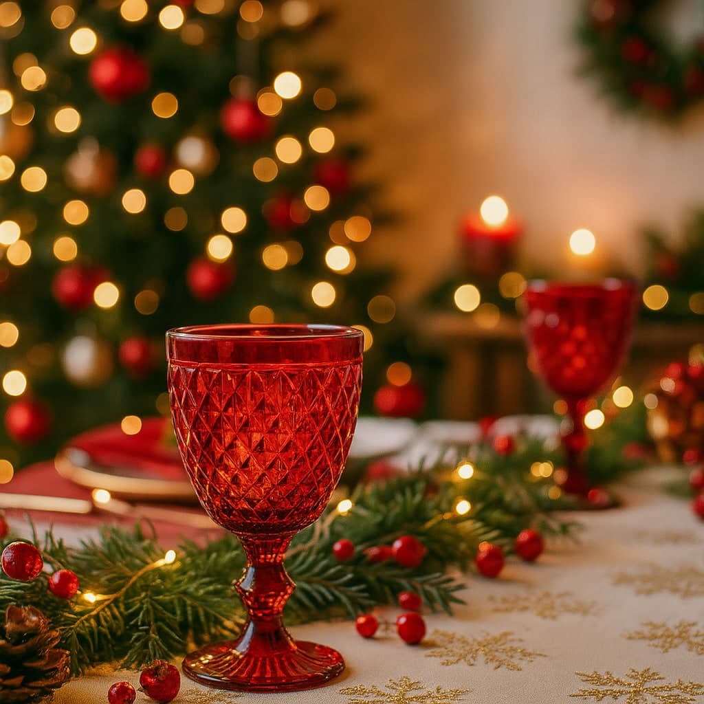 Calice in vetro rosso per decorazioni natalizie 210 ml - 4