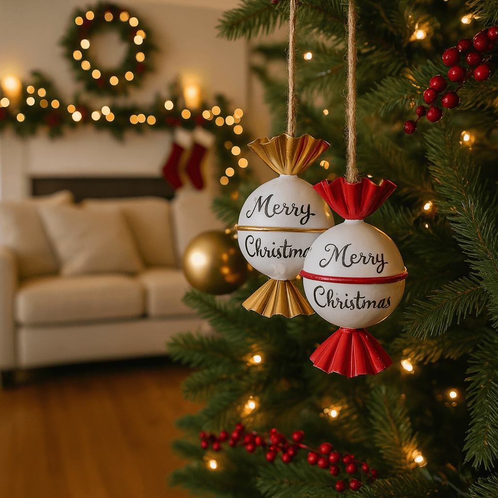 Campanellini natalizi caramella in metallo per decorazioni di natale - 5