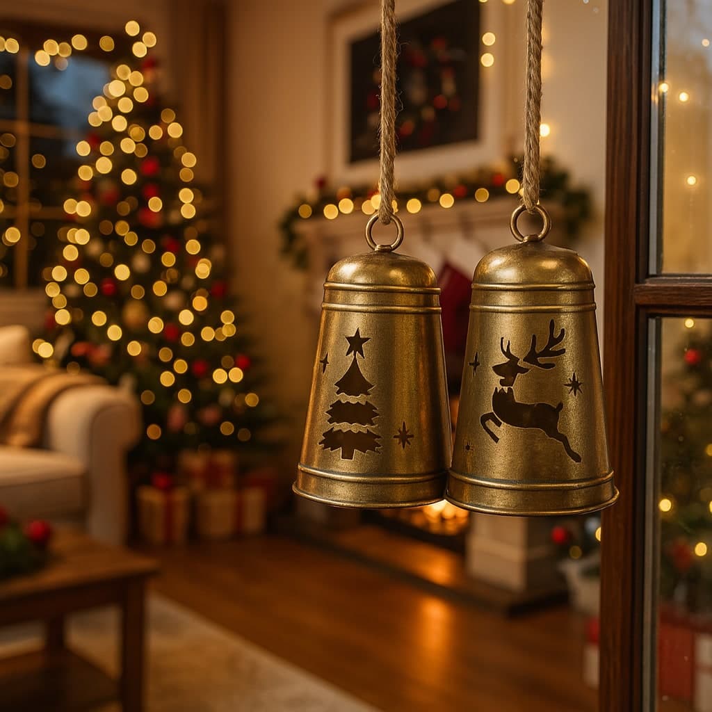 Campana di natale decorata in metallo per decorazioni natalizie - 7