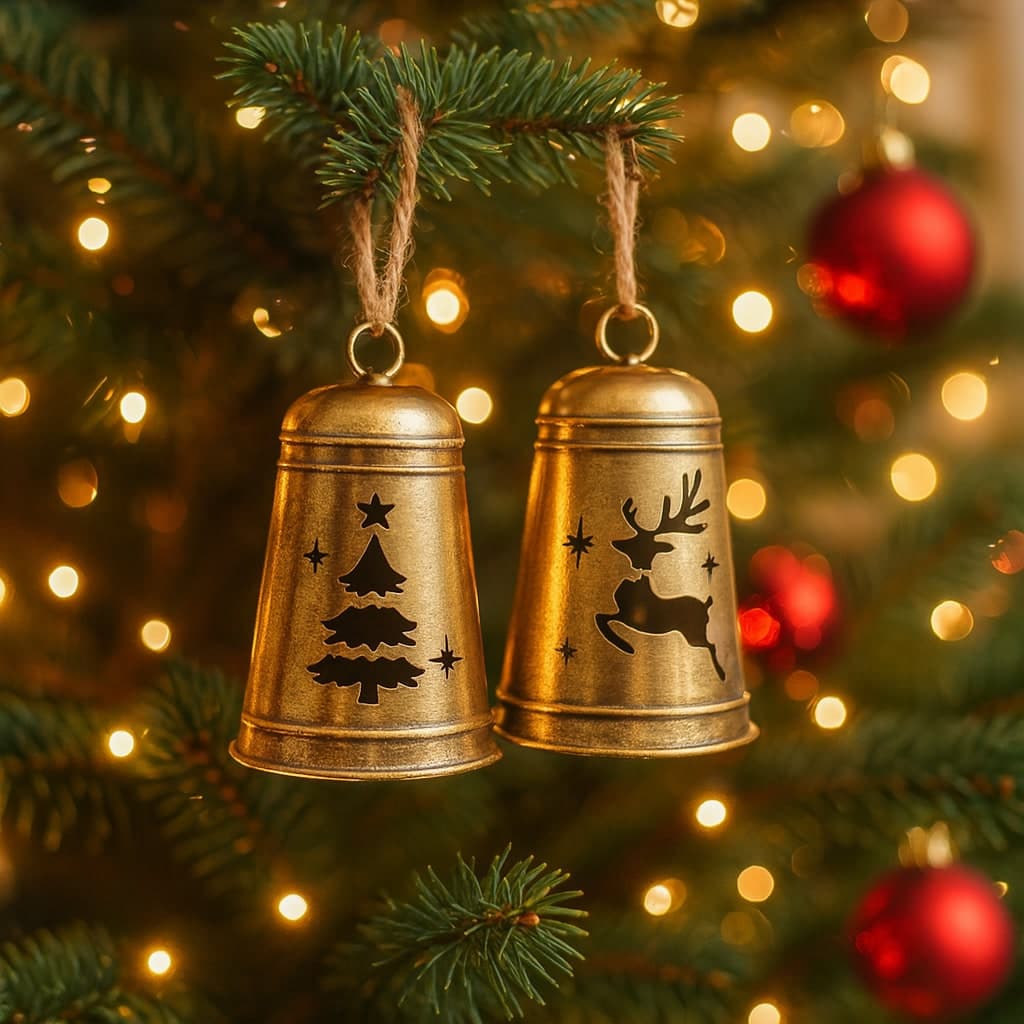 Campana di natale decorata in metallo per decorazioni natalizie - 8