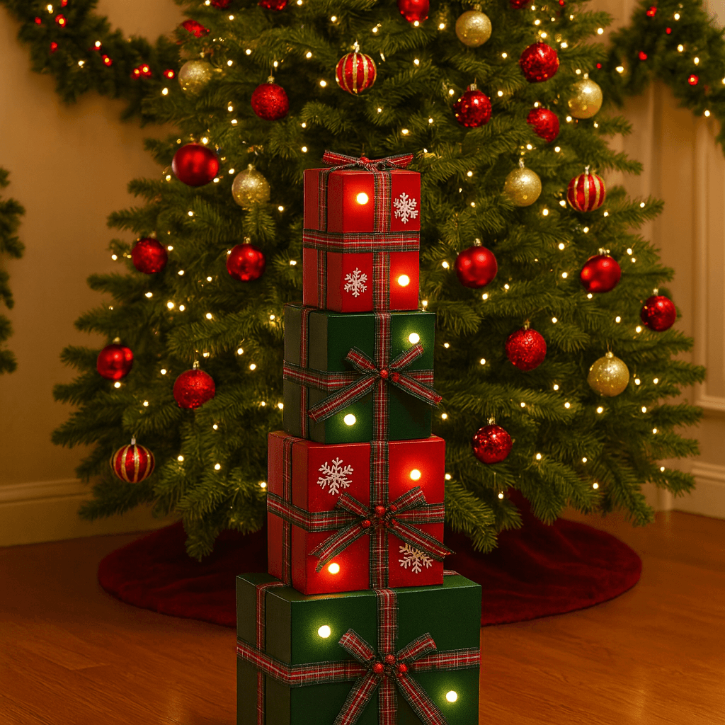 Composizione regali di natale in metallo con luci a batteria per decorazioni natalizie - 4