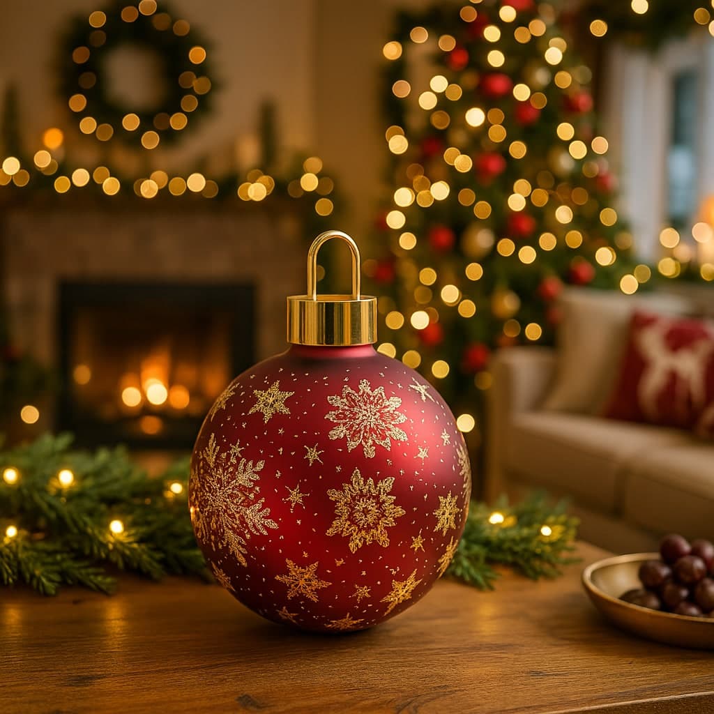 Palla di Natale in vetro rossa con luci per decorazioni natalizie - 3