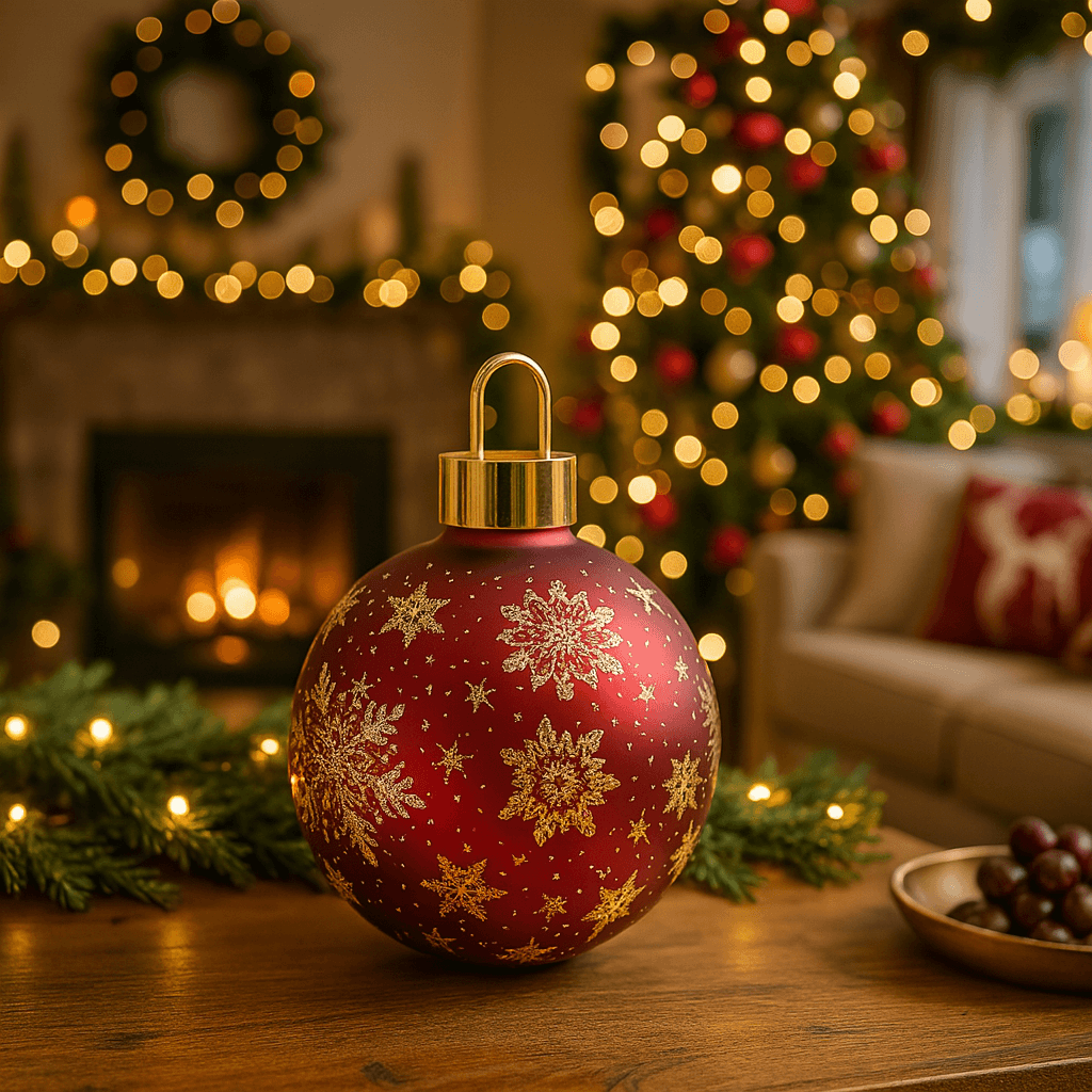 Palla di Natale in vetro rossa con luci per decorazioni natalizie - 3