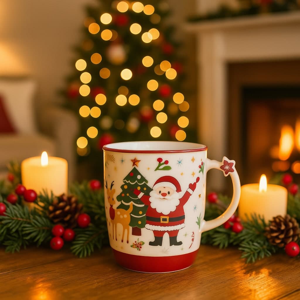 Tazza natalizia in porcellana floccata da 350 ml per decorazioni natalizie set da 2 - 3